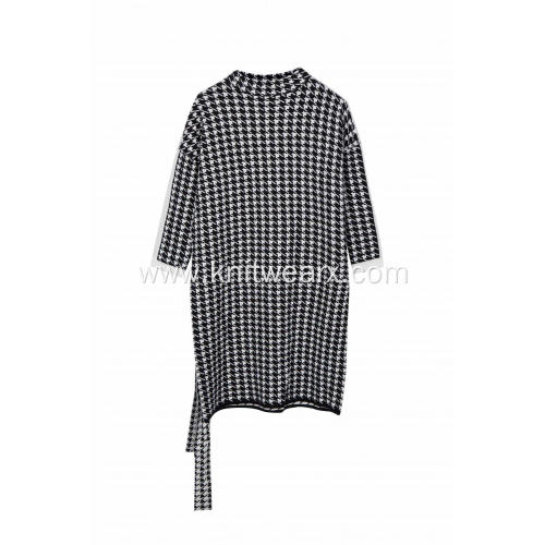 Women's Knitted Jacquard Mock-Neck Swallow Gird Dress